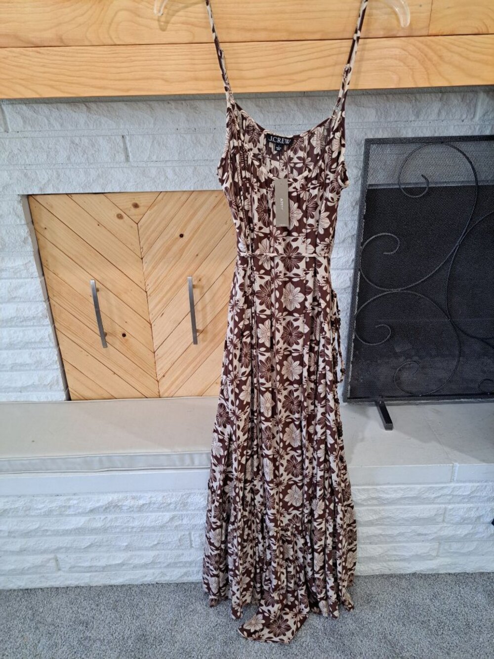 New J.Crew Womens Caspia Floral Crepe Maxi Dress  Brown/White L Sleeveless